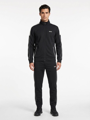 [EA4158] BOSS Full-Zip Piqué Tracksuit Men (M, Black/Off White)