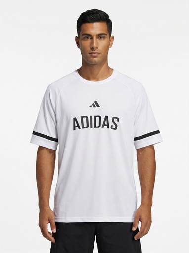 [EF4708] Adidas Oversized Mesh Logo T-Shirt Men (S, White/Black)