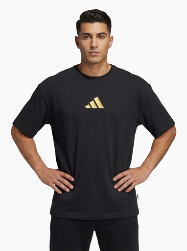 [EF4713] Adidas Center Logo Crew Neck T-Shirt Men (S, Black)