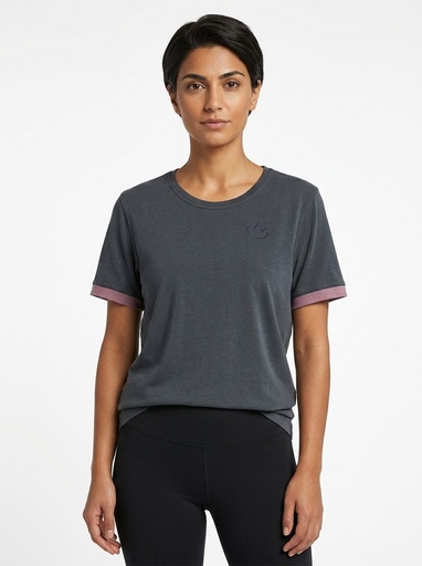 [BF1184] Adidas Contrast Cuff Jersey T-Shirt Women (S, Charcoal/Mauve)