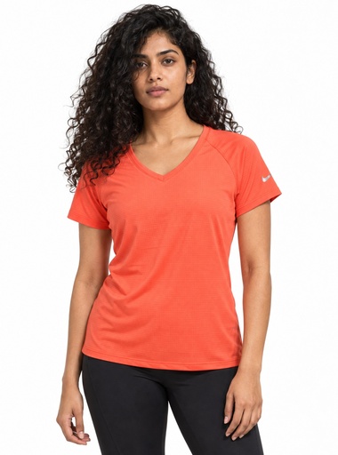 [BF0957] Nike Dri-FIT Mesh V-Neck T-Shirt Women (S, Coral)