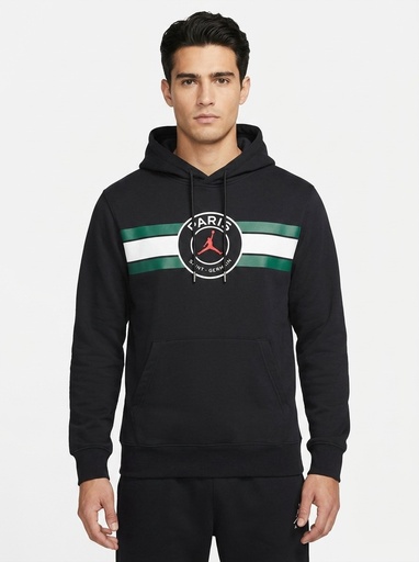 [EC3555] Nike Jordan PSG Striped Pullover Hoodie Men (M, Black/White/Green)