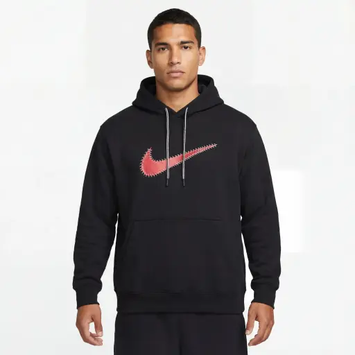 [EC3812] Nike Stitched Swoosh Pullover Hoodie Men (S, Black)