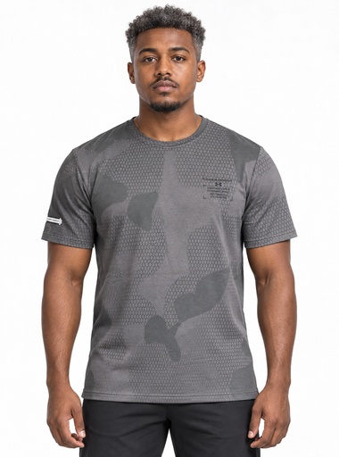 [EF3962] Under Armour Hexagonal Mesh Crew T-Shirt Men (S, Grey/Dark Grey)