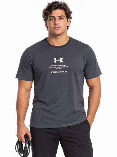 [EF2977] Under Armour Jersey Crew Logo T-Shirt Men (S, Charcoal)
